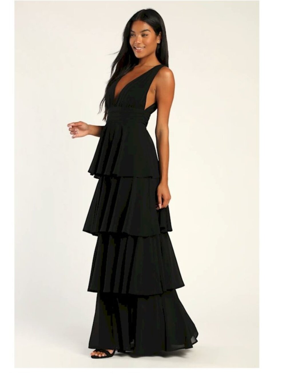 Lulus Amazing Evening Black Tiered Maxi Dress Size Large New with Tags NWT